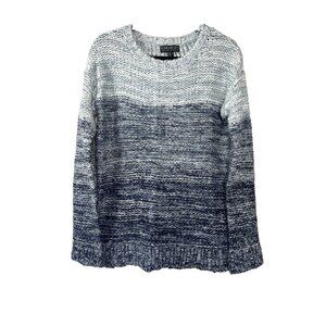 Women Fisherman Blue Marled Ombre Chunky Knit Sweater XL Coastal Boho Cozy Cabin